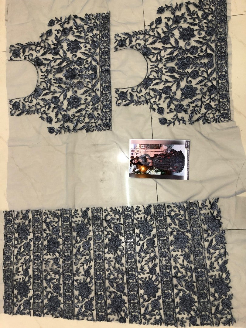 Heavy embroidered mono net grey bridal wedding lehenga