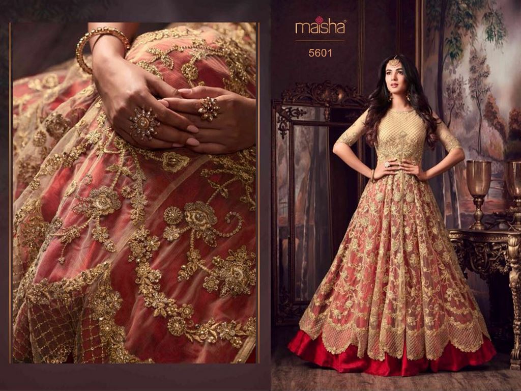 Heavy embroidered worked net wedding gown