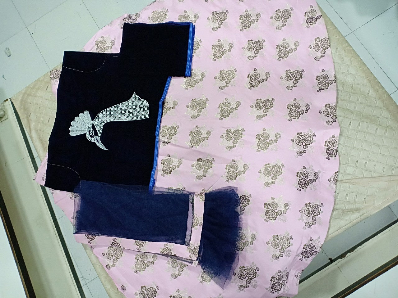 heavy jacquard print crop top lehenga