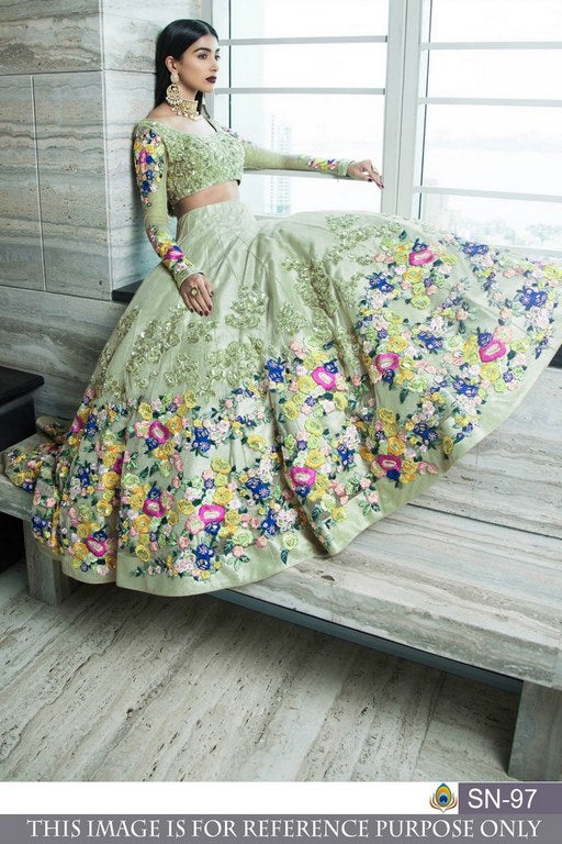 heavy pista green tapeta silk embroidered wedding lehenga