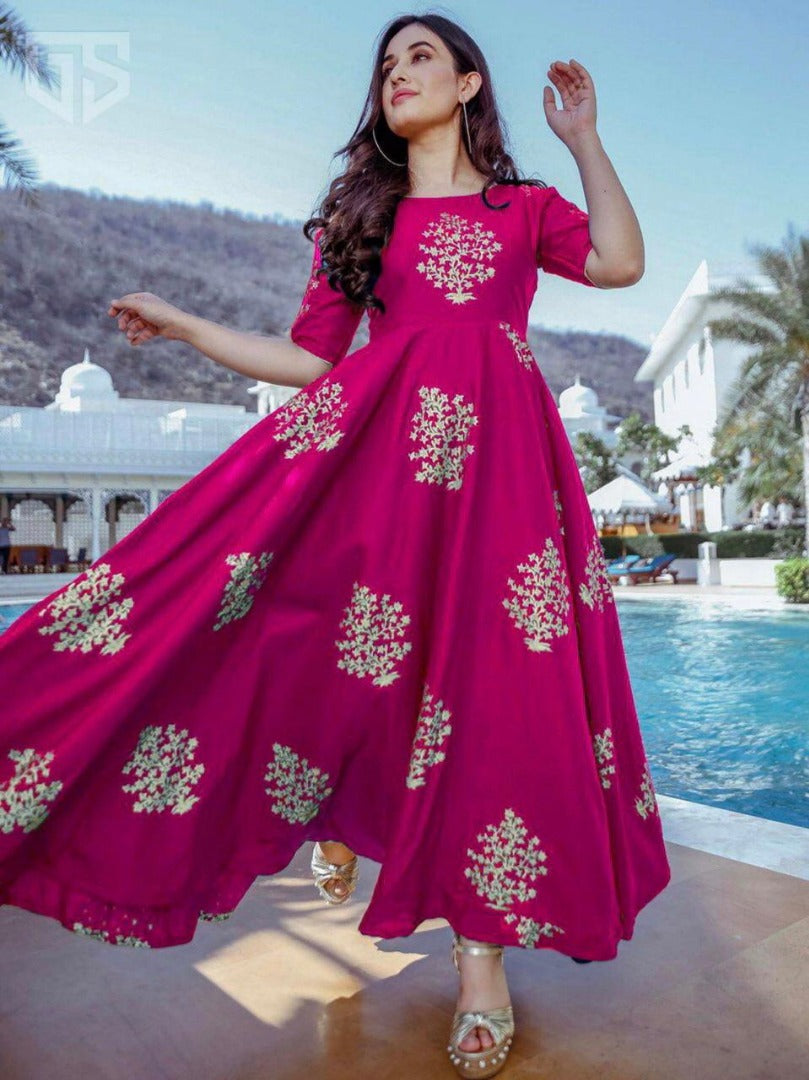 Heavy rayon cotton foil printed gown