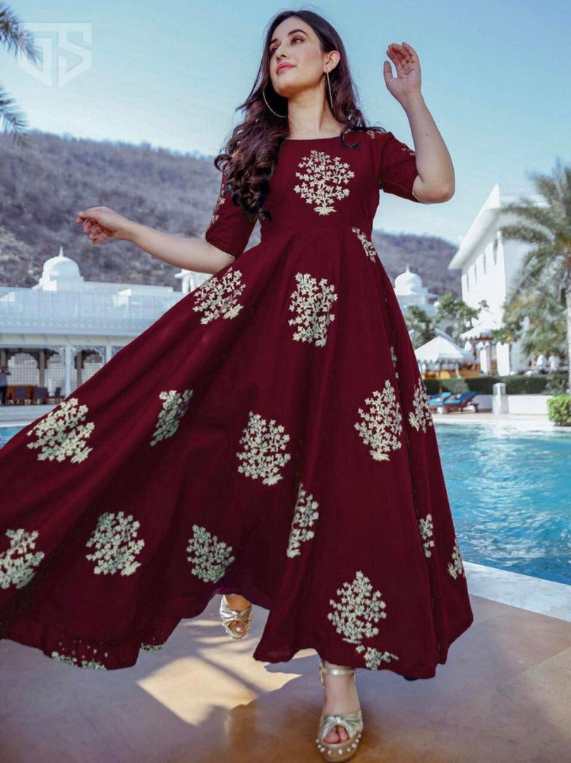 Heavy rayon cotton foil printed gown