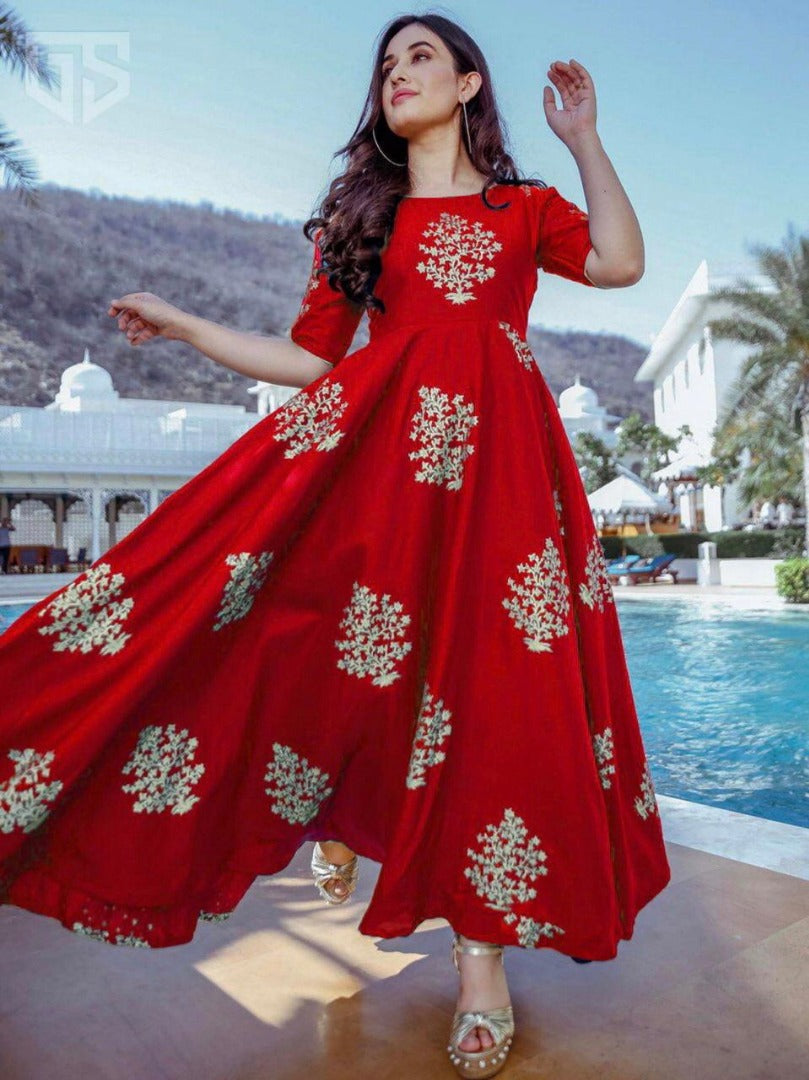 Heavy rayon cotton foil printed gown