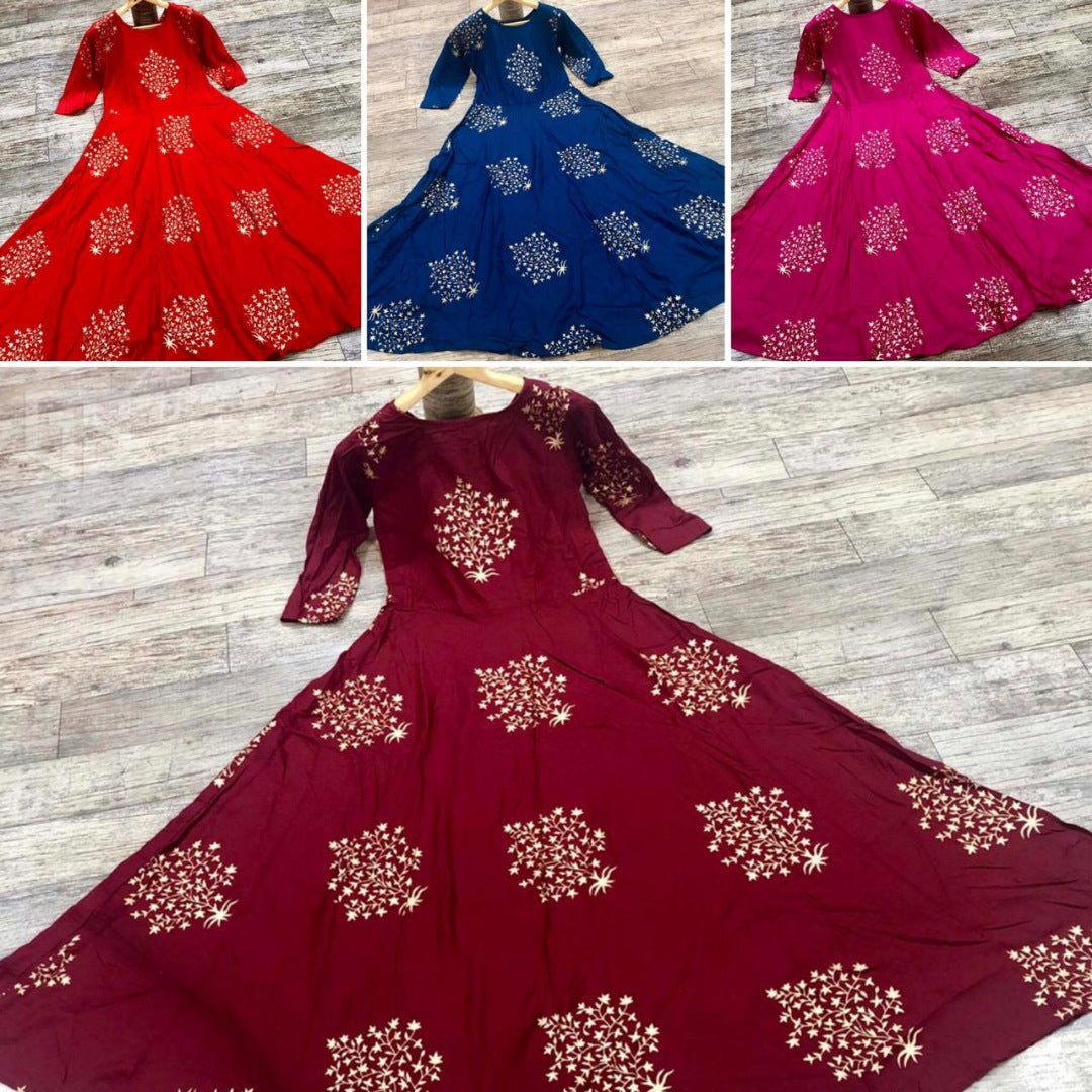 Heavy rayon cotton foil printed gown