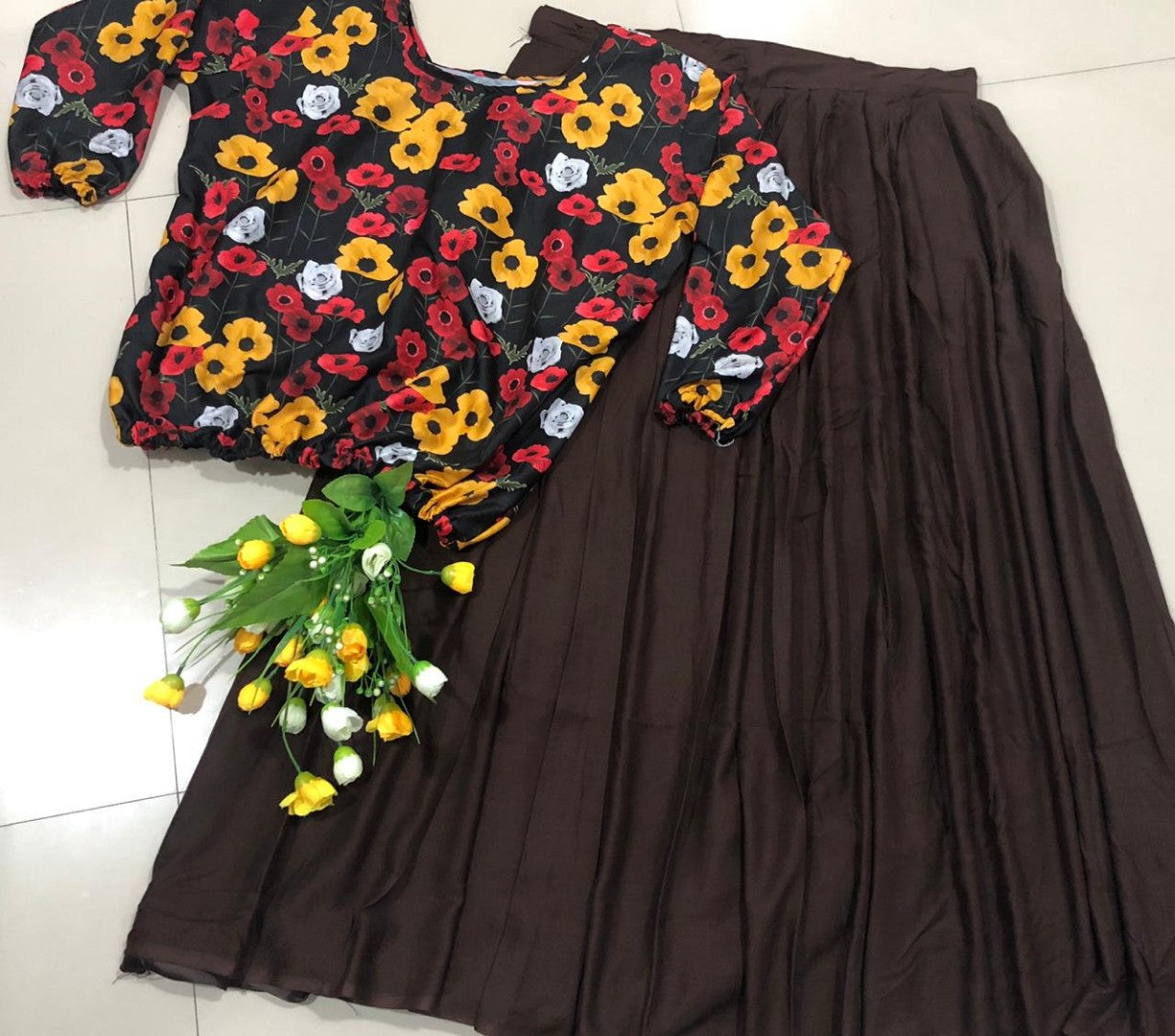 heavy rayon skirt with printed top