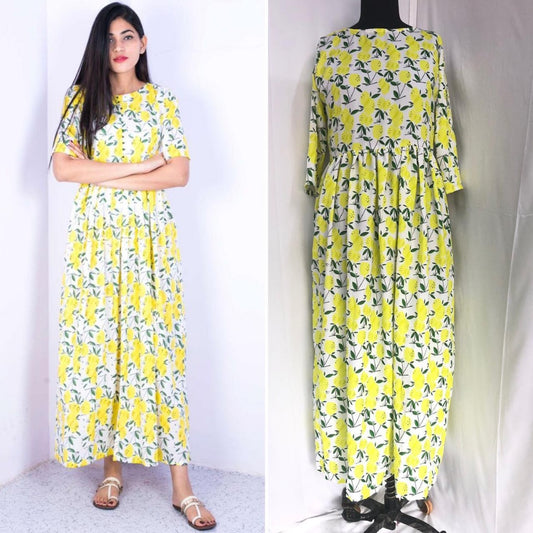 Heavy rayon yellow flower printed casual kurti
