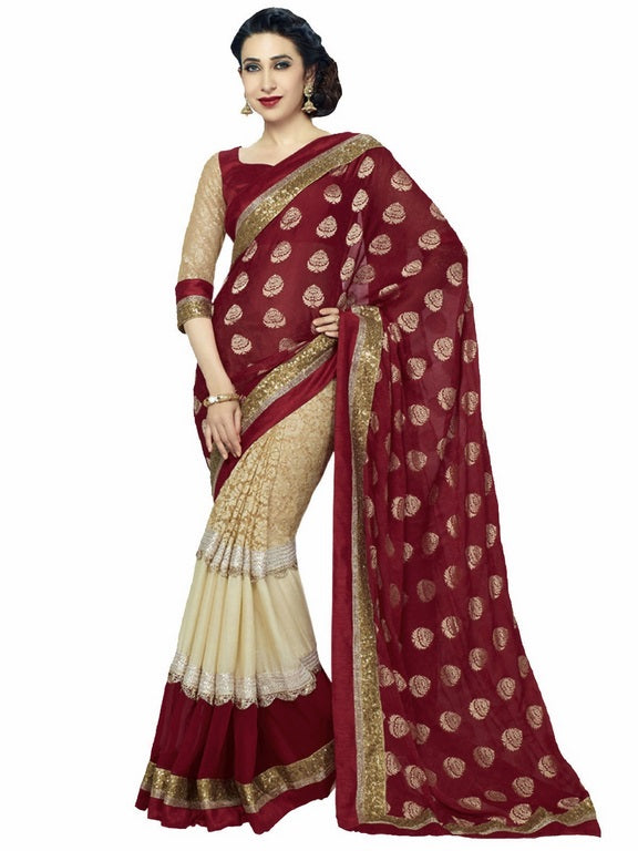 karishma gorgeous maroon saree
