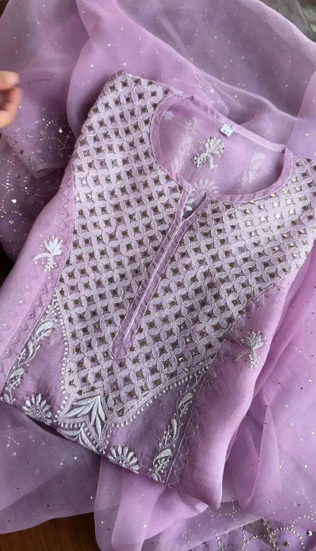 Lavender designer organza salwar suit
