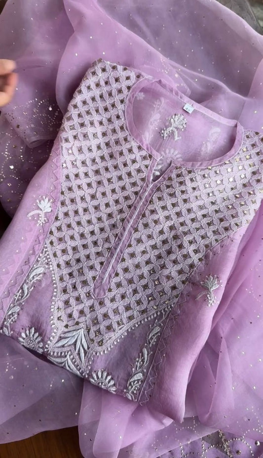 Lavender designer organza salwar suit