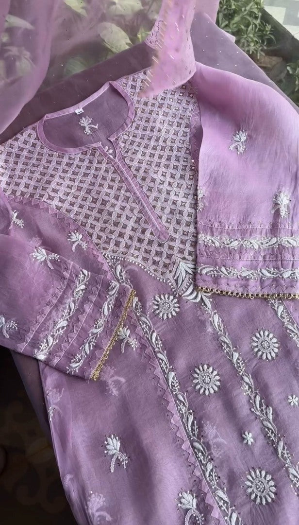 Lavender designer organza salwar suit