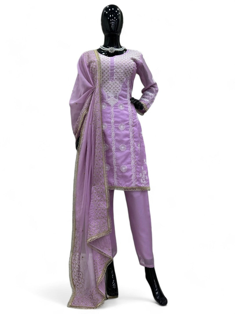 Lavender designer organza salwar suit