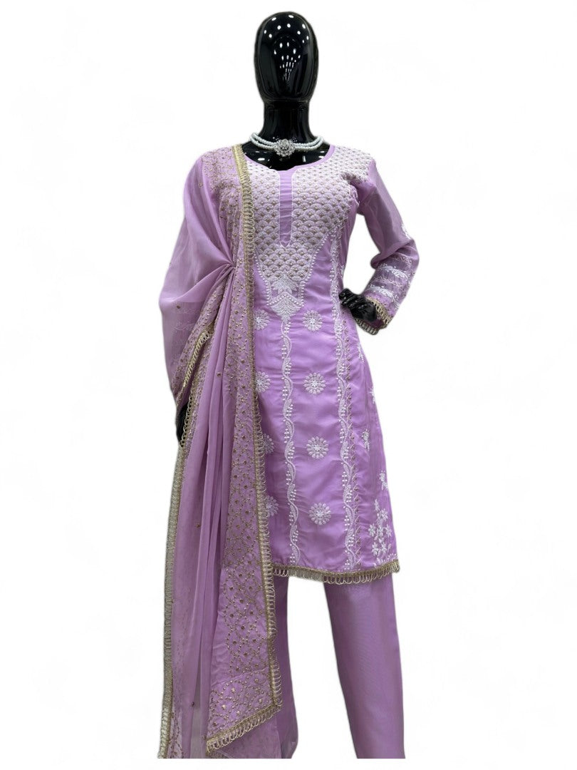 Lavender designer organza salwar suit