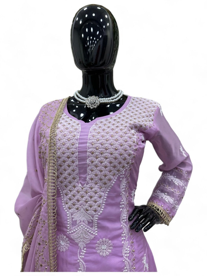 Lavender designer organza salwar suit