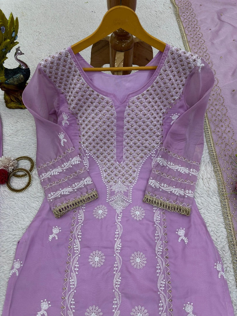 Lavender designer organza salwar suit