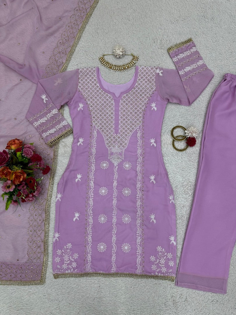 Lavender designer organza salwar suit