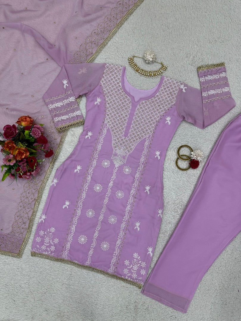 Lavender designer organza salwar suit