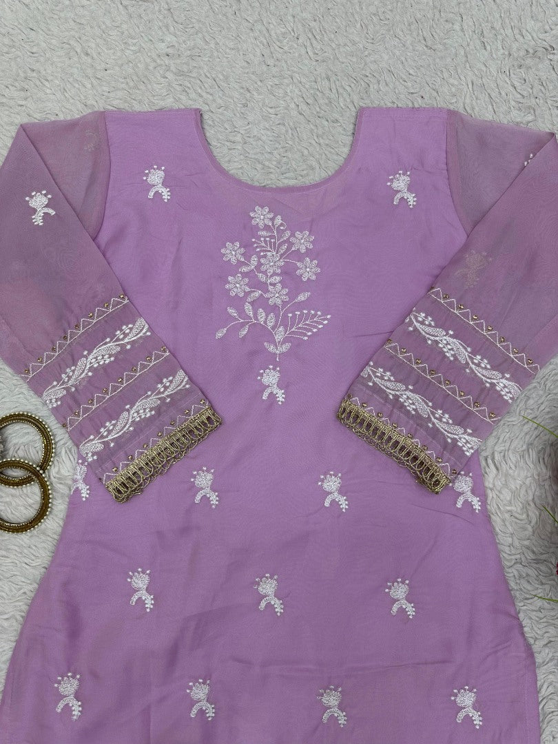 Lavender designer organza salwar suit