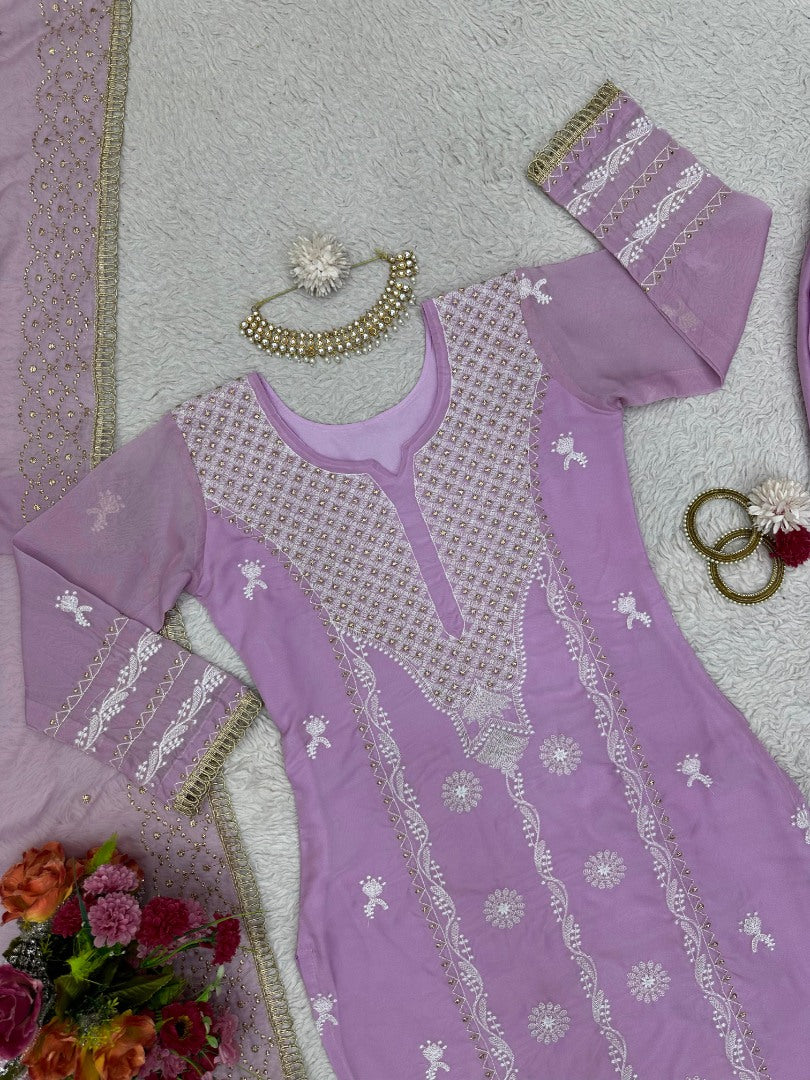 Lavender designer organza salwar suit