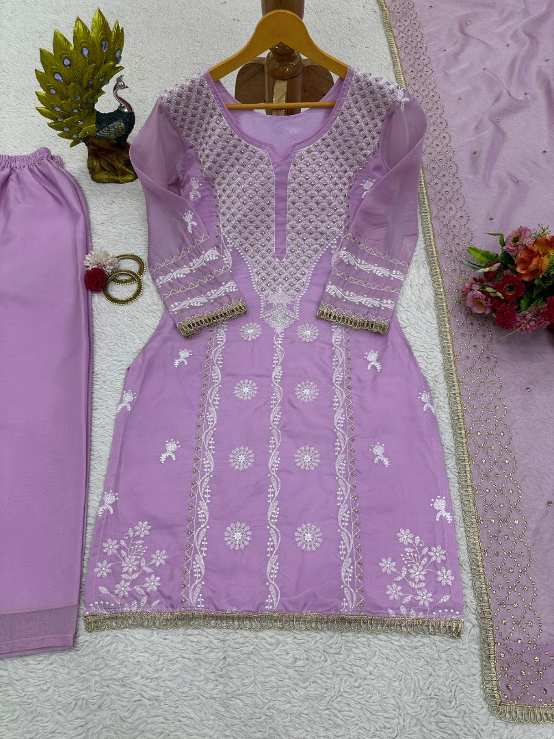 Lavender designer organza salwar suit