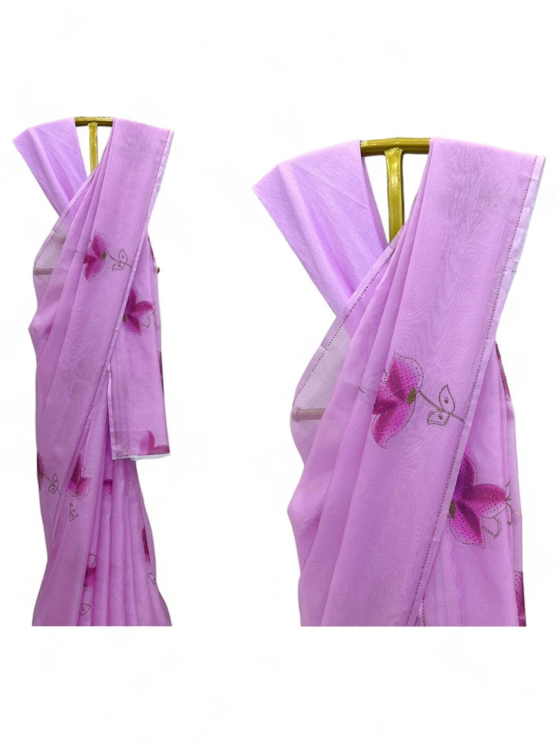 Lavender organza floral print saree