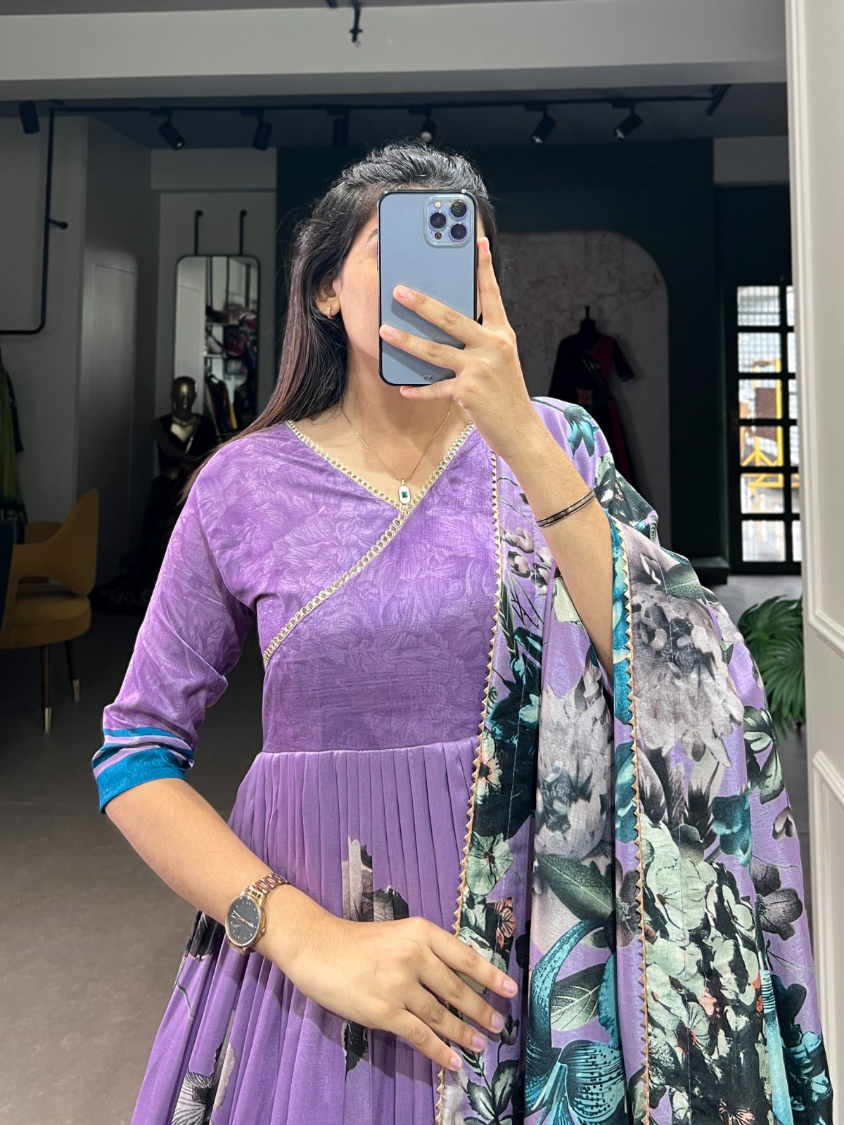 Tussar silk floral printed long stylish gown