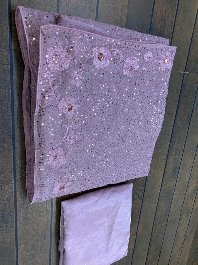 Light baby pink georgette sequence work designer saree