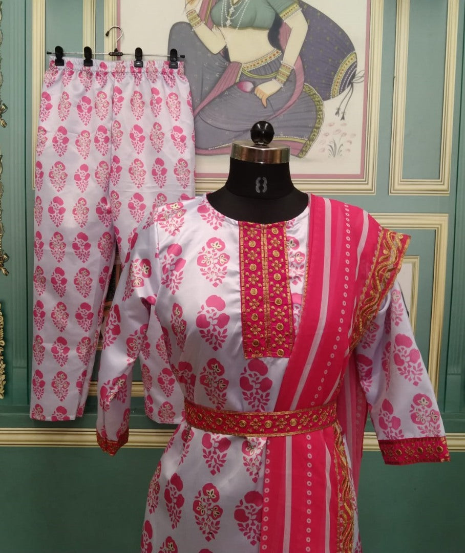 Light lavender italian silk printed salwar suit