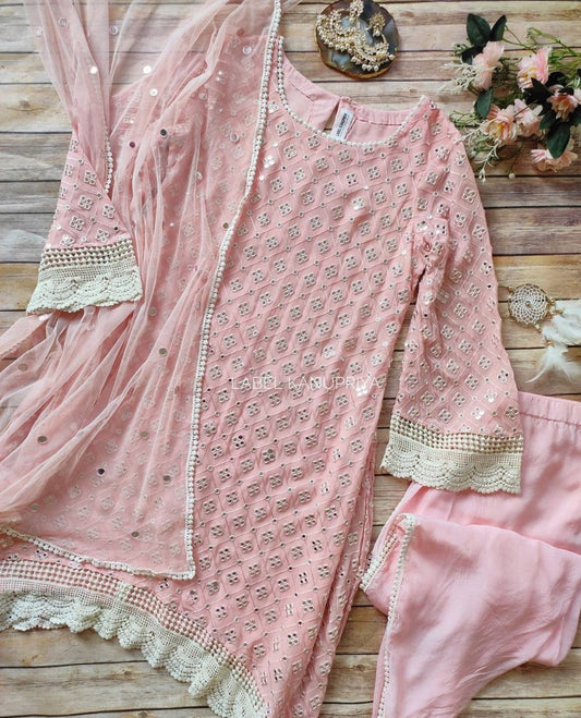 Light peach georgette dhoti suit
