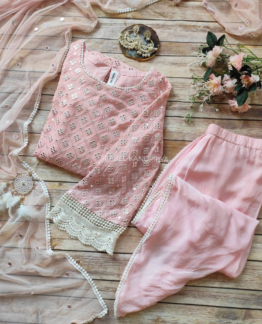 Light peach georgette dhoti suit