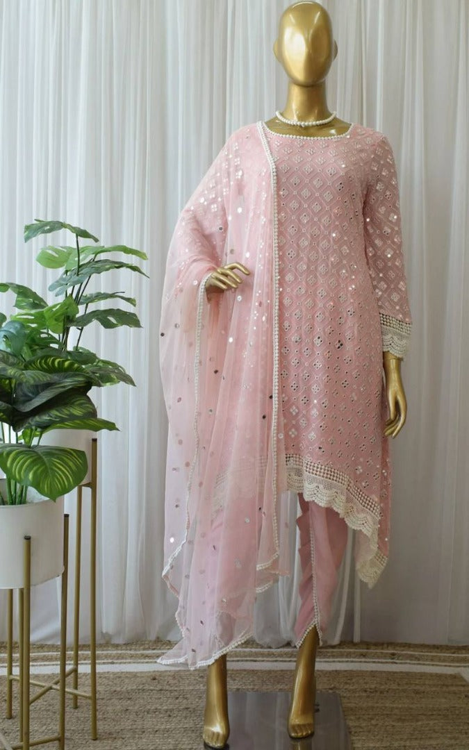Light peach georgette dhoti suit