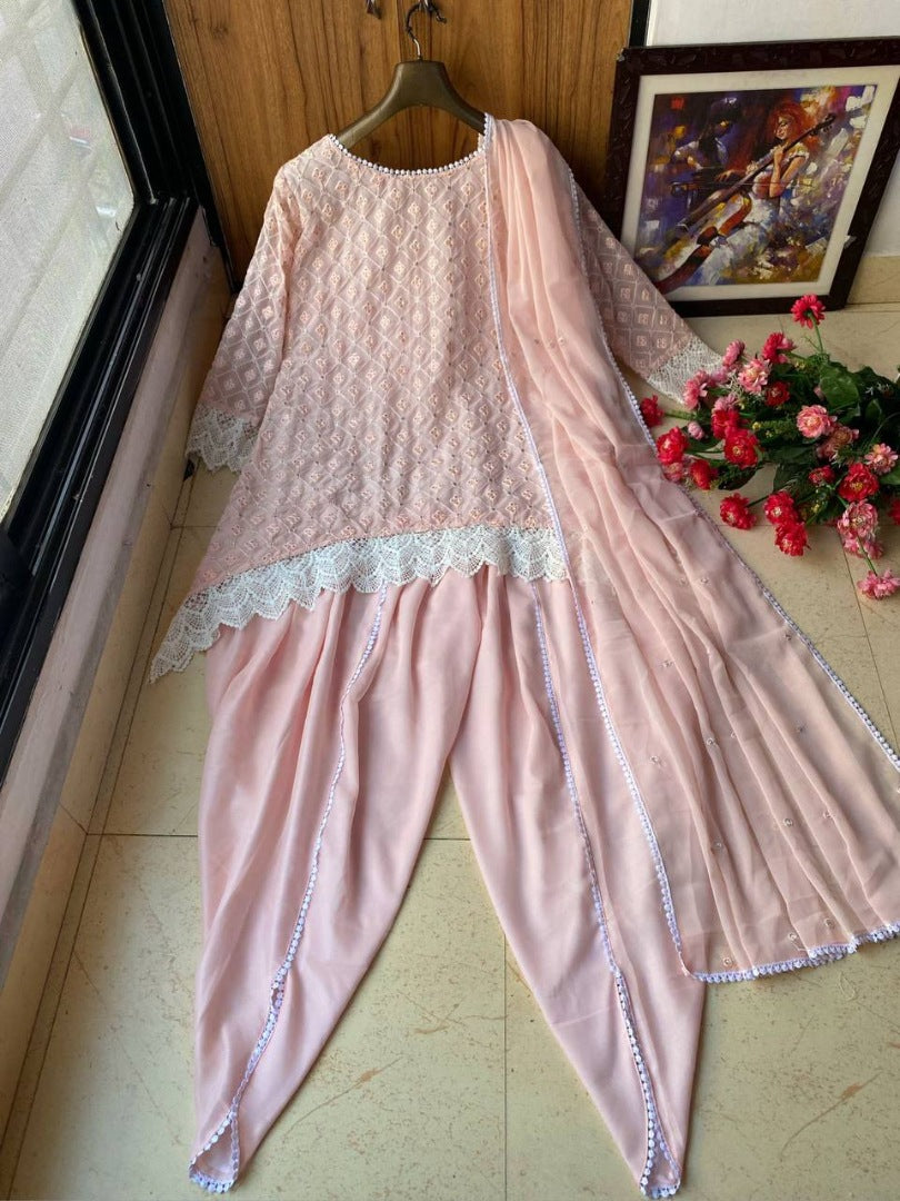 Light peach georgette dhoti suit