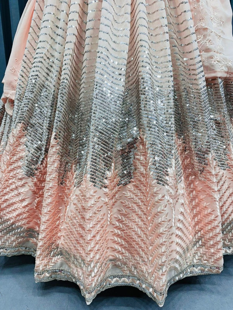 Light peach georgette heavy embroidery work lehenga choli for ceremony