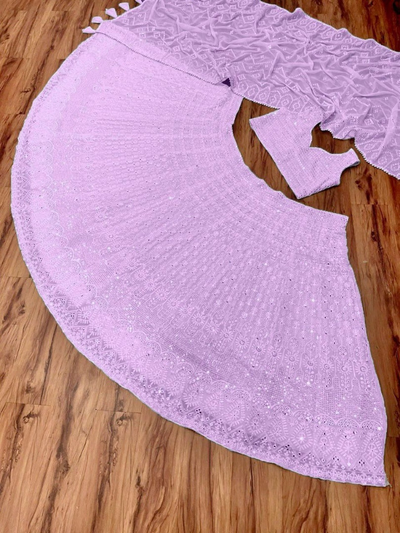 Light purple geogette heavy embroidered wedding lehenga choli