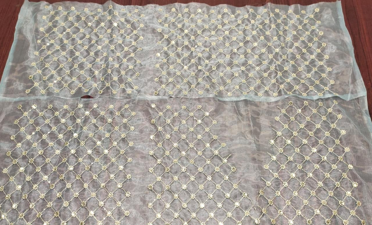 Light sea green sequence embroidery designer organza saree