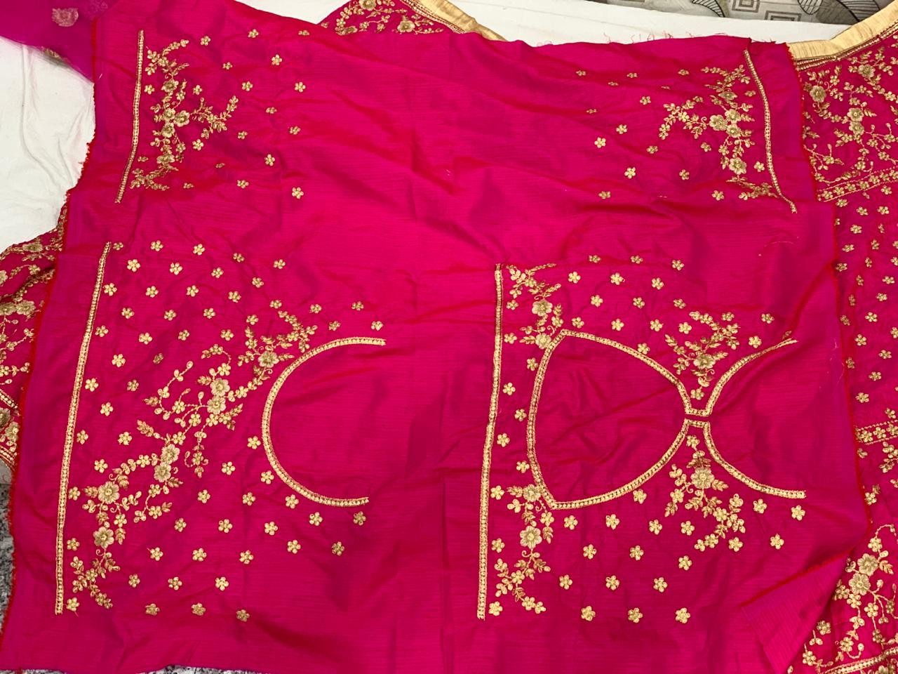 Magenta pink petan silk designer embroidered wedding lehengha