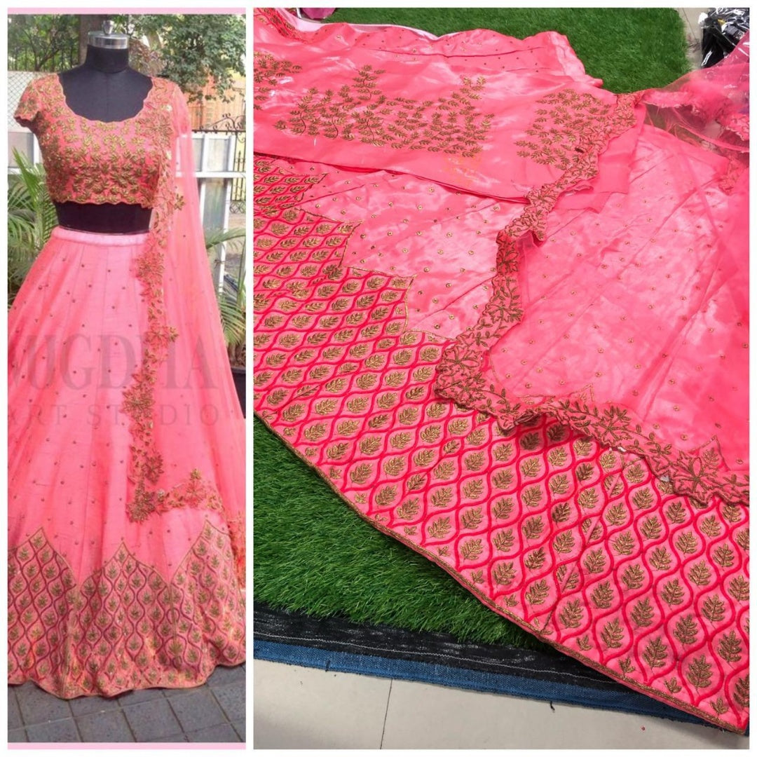 Magento pink banglori satin fancy embroidered wedding lehenga choli