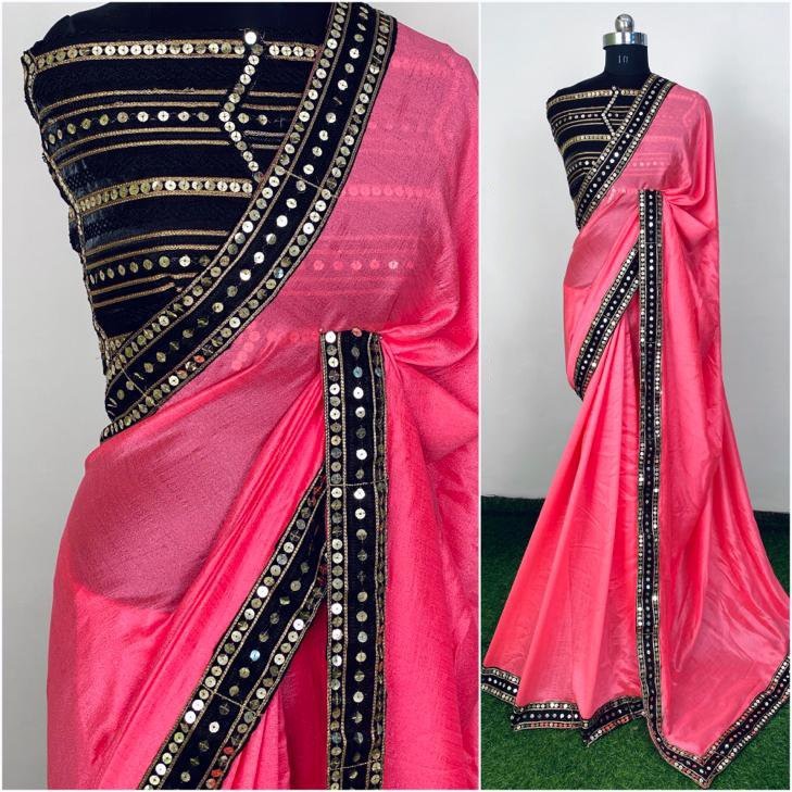 Magento pink vichitra silk sequence work partywear saree