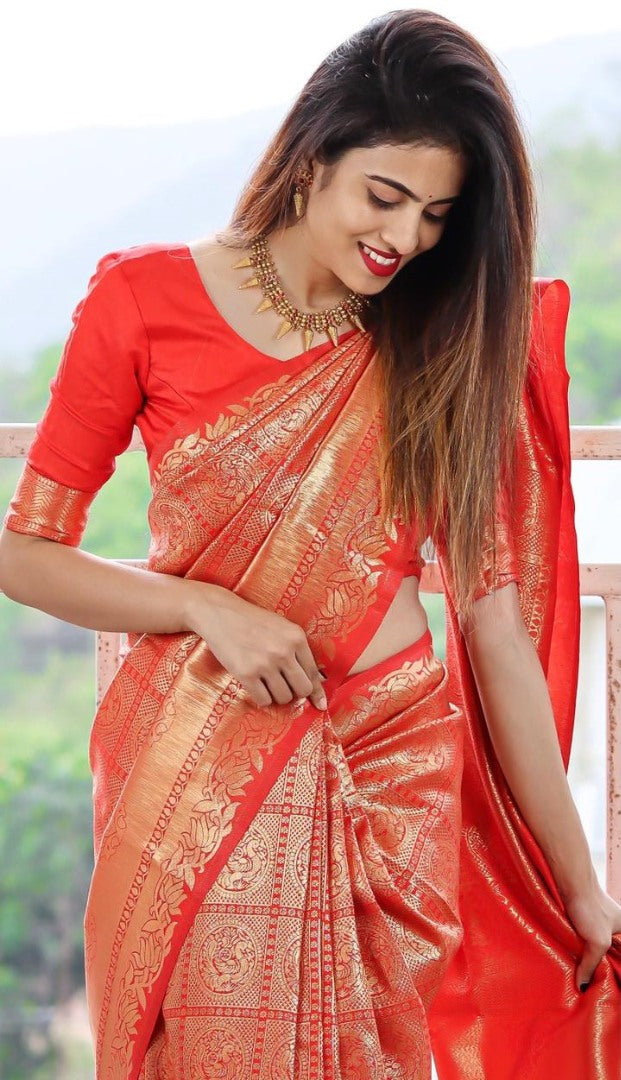 Magento red kanchiwaram zari weaving work wedding saree