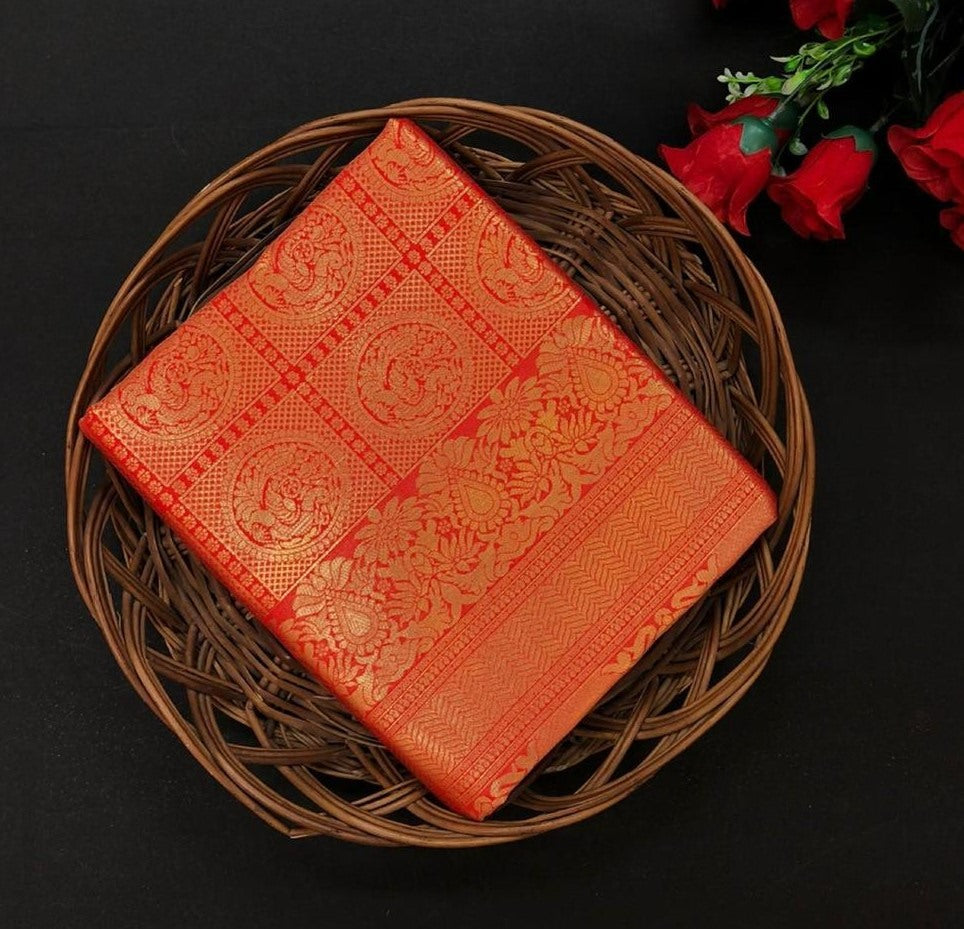 Magento red kanchiwaram zari weaving work wedding saree