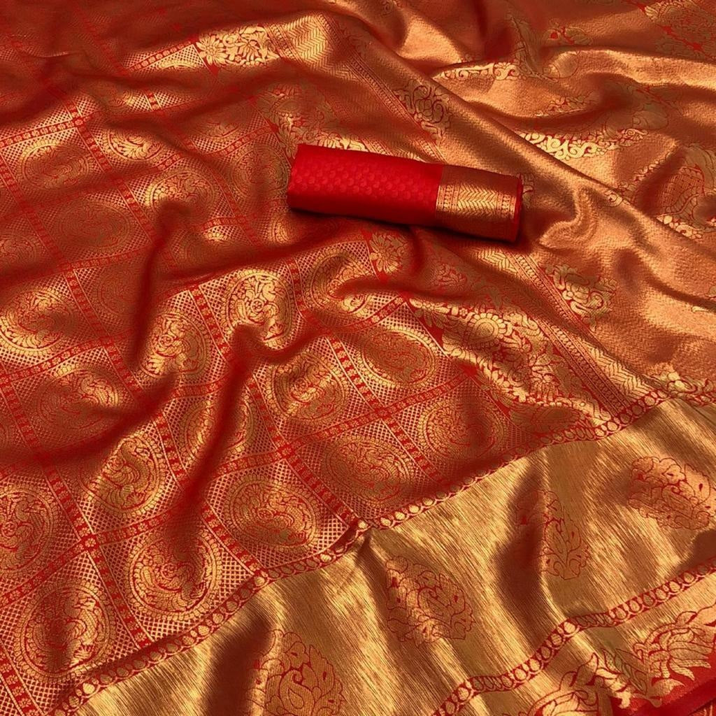 Magento red kanchiwaram zari weaving work wedding saree