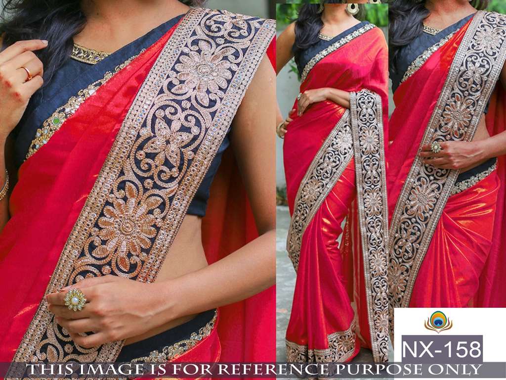 Mahaveer designer embroidered red silk georgette saree