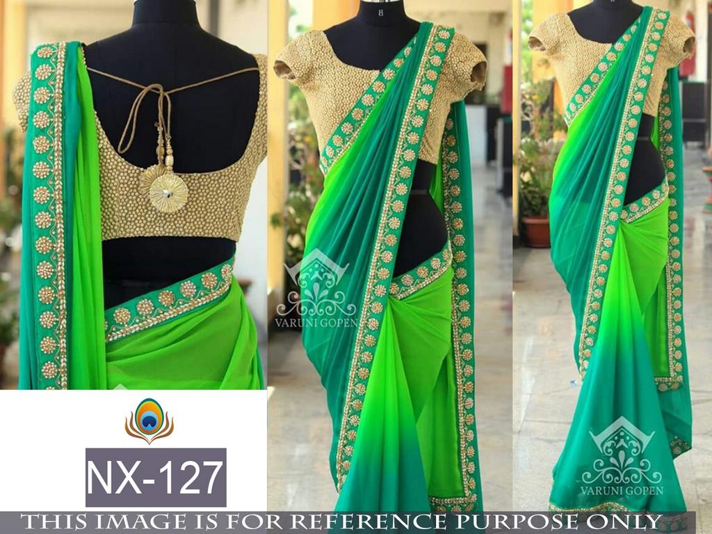 Mahaveer Gorgeous embroidered green and rama saree