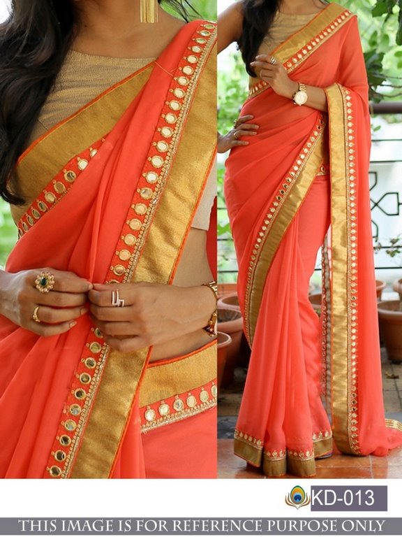 Mahaveer orange partywear saree