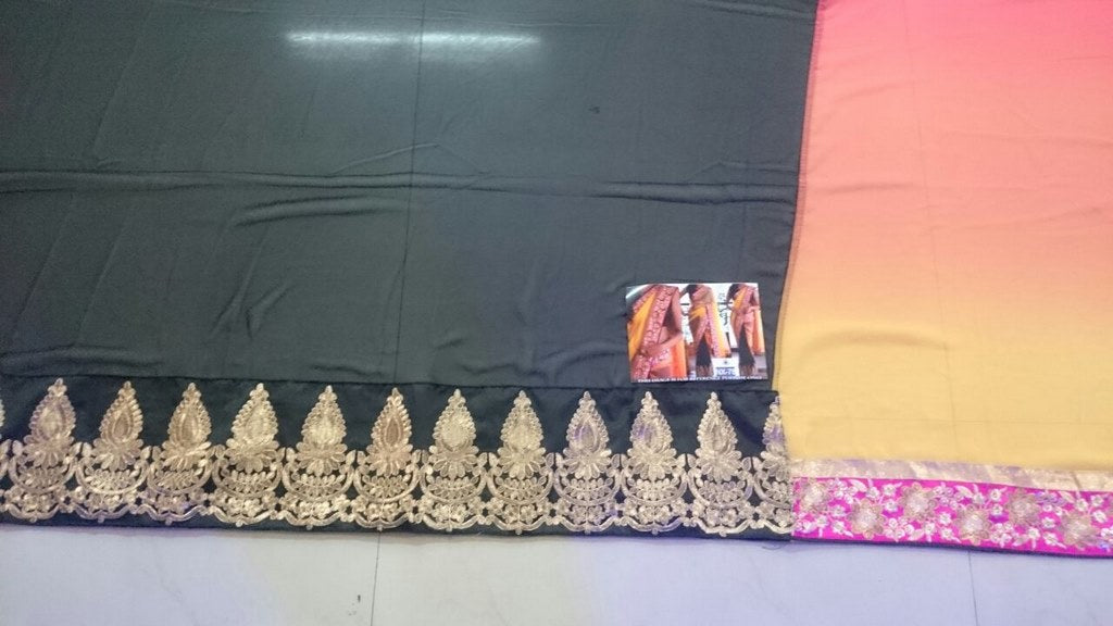 mahaveer yellow and black ceremonial embroidered saree