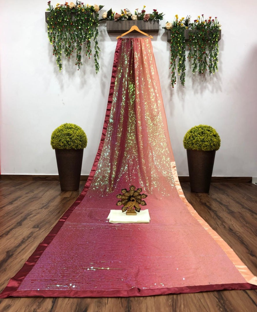Maroon and beige sequence work partywear saree