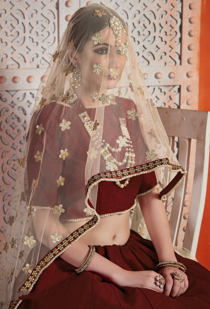 Maroon art silk zari work ceremonial lehenga choli