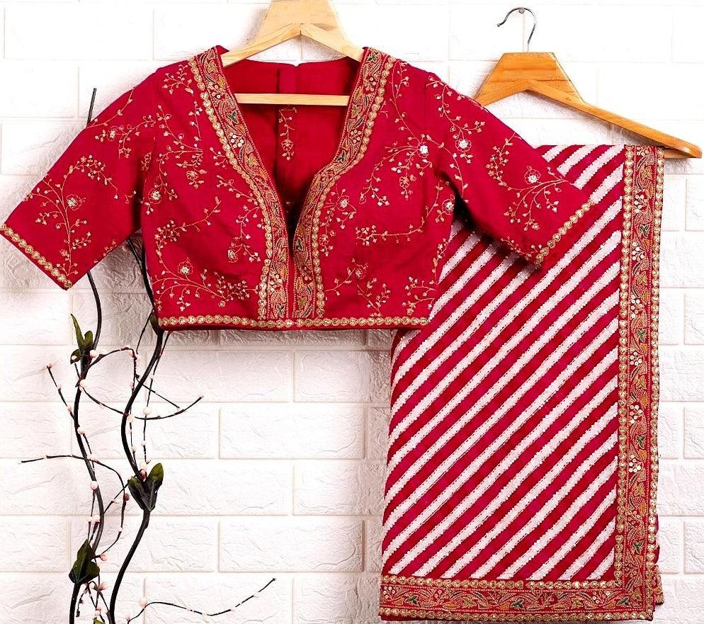 Maroon chinon silk digital printed sequence work saree