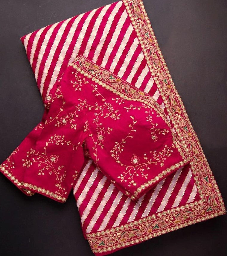 Maroon chinon silk digital printed sequence work saree
