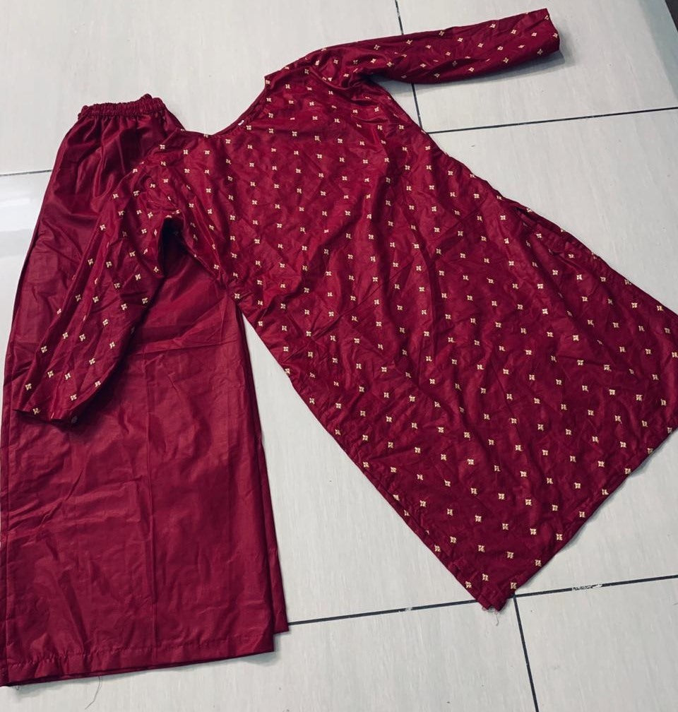 Maroon embroidered cotton plazzo kurti