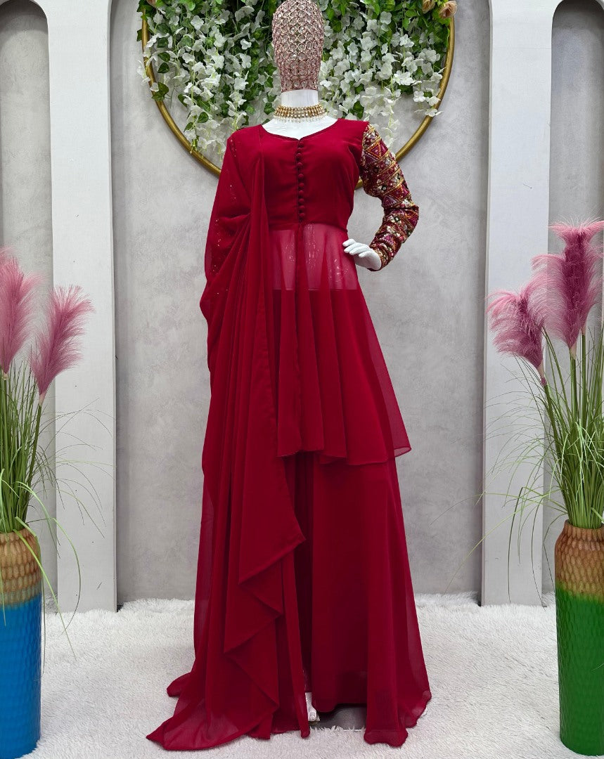 Maroon georgette designer plazzo suit